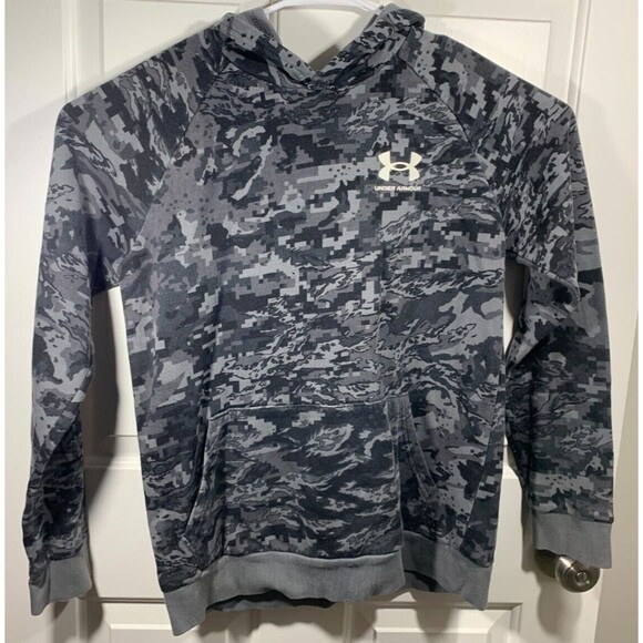 Youth Under Armour Gray Camo Camouflage Pullover Hoodie YXL (XL) Large Pocket - Picture 3 of 15
